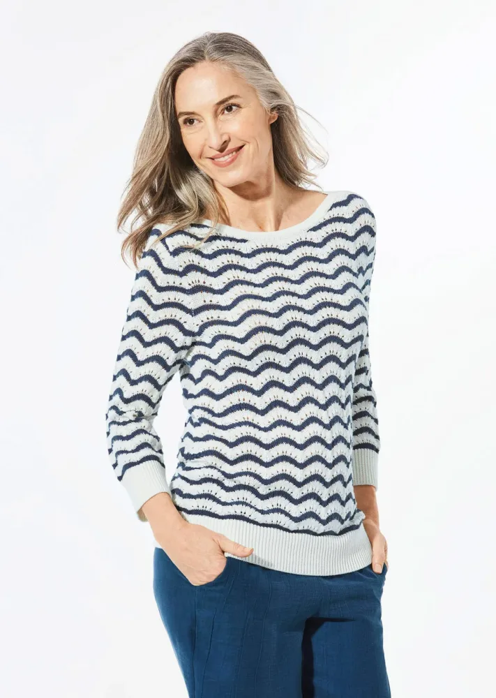 Strickpullover mit 3/4-Arm - cremeweiss / gemustert - Gr. 25 von Goldner Fashion