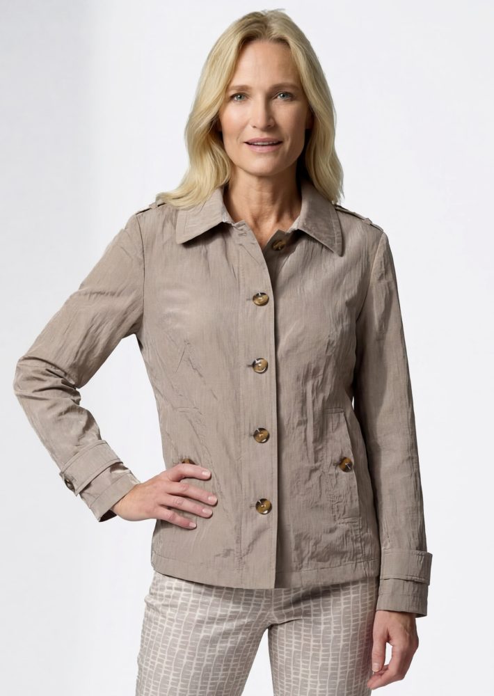 Trench-Jacke in Crash-Optik - stein - Gr. 24 von Goldner Fashion