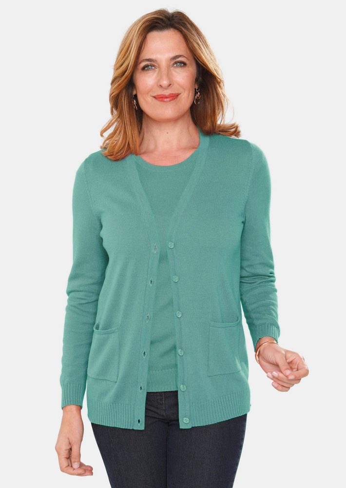 Klassisches Stricktwinset - smaragd - Gr. 21 von Goldner Fashion