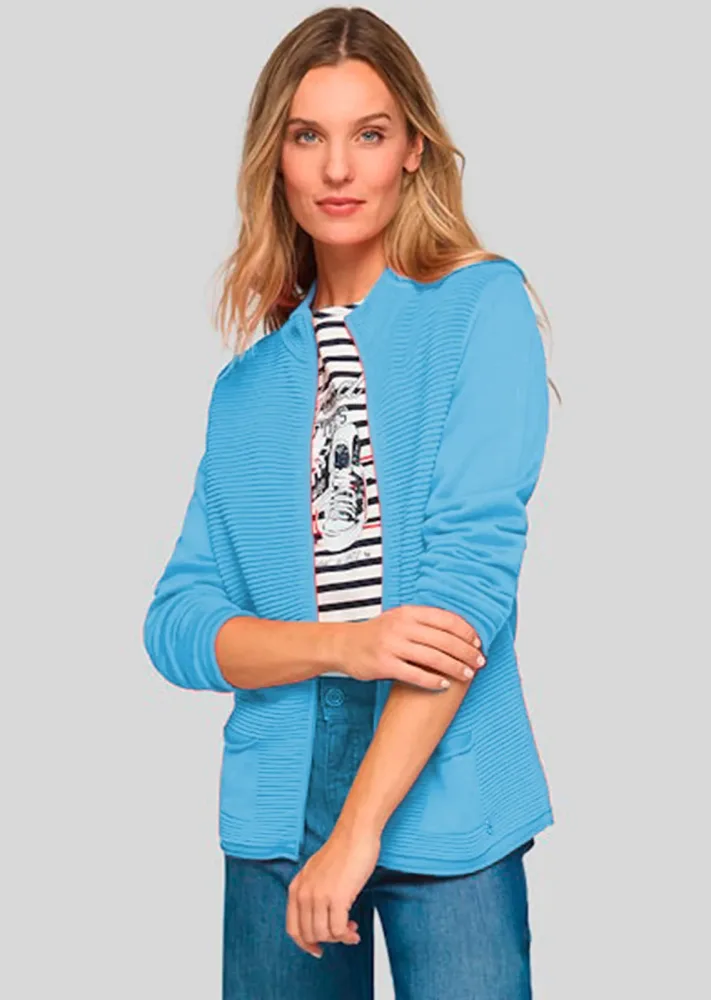 Strickjacke mit Stehkragen und 2-Wege-Reissverschluss - blau - Gr. 42 von Goldner Fashion