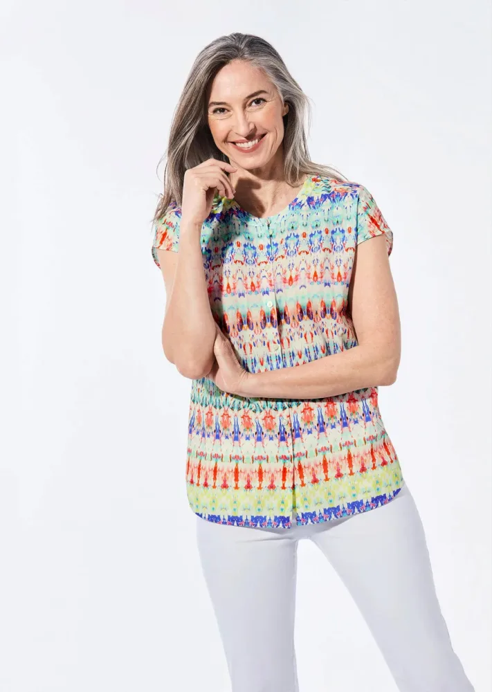 Legere Bluse mit Druck - bunt / gemustert - Gr. 44 von Goldner Fashion
