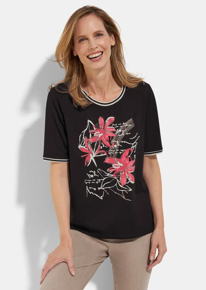 Viskose-Shirt mit Frontmotiv - schwarz - Gr. 40 von Goldner Fashion