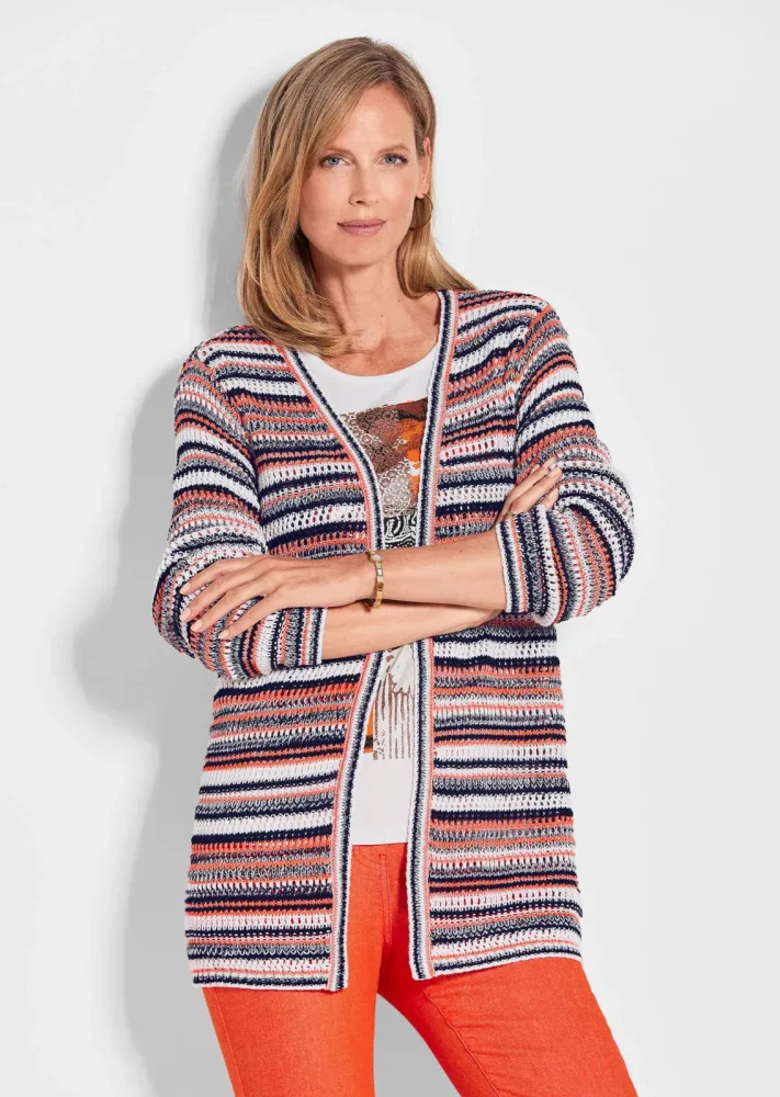 Strickjacke im Ringel-Look - cremeweiss / pfirsich / gemustert - Gr. 21 von Goldner Fashion