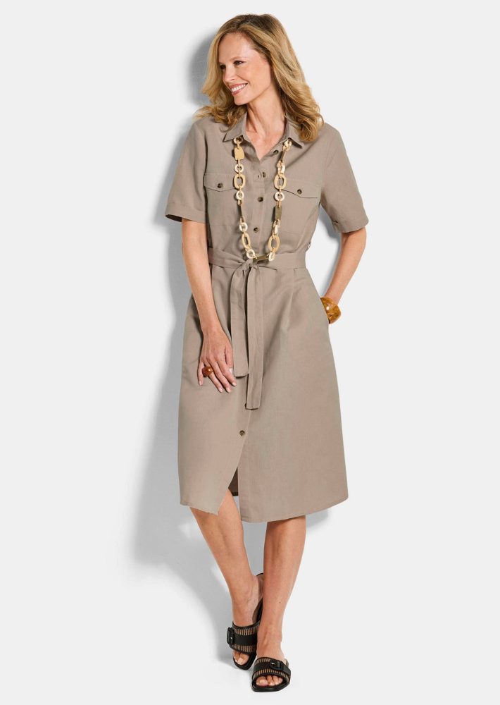 Safarikleid aus Baumwolle und Leinen - stein - Gr. 22 von Goldner Fashion