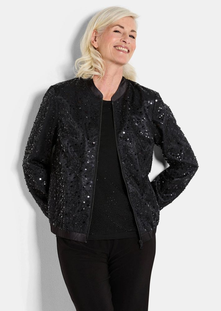 Eleganter Blouson mit Perlen und Pailletten - schwarz / metallic / gemustert - Gr. 19 von Goldner Fashion