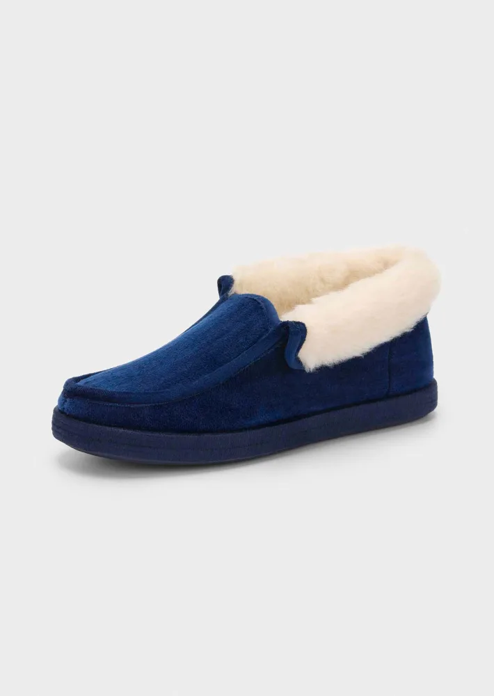 Plüschhausschuhe mit Schurwolle - marine - Gr. 38 von Goldner Fashion