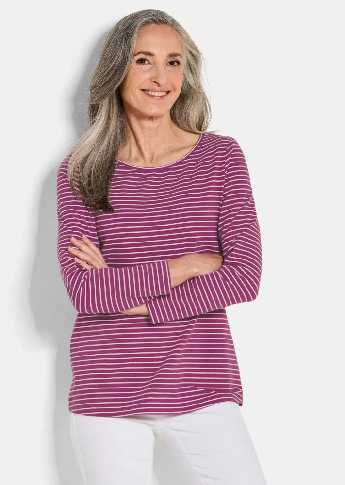 Shirt im 3er-Pack aus Baumwolljersey - beere / cremeweiss / beere / geringelt - Gr. 19 von Goldner Fashion