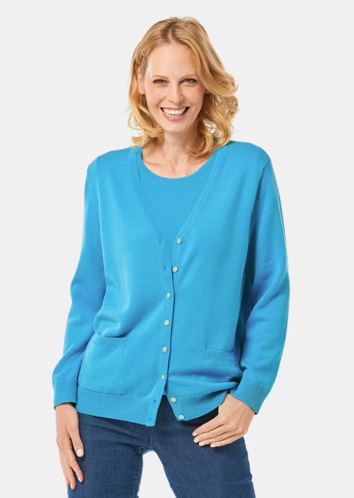 Strickjacke aus reiner Merinowolle - türkis - Gr. 25 von Goldner Fashion