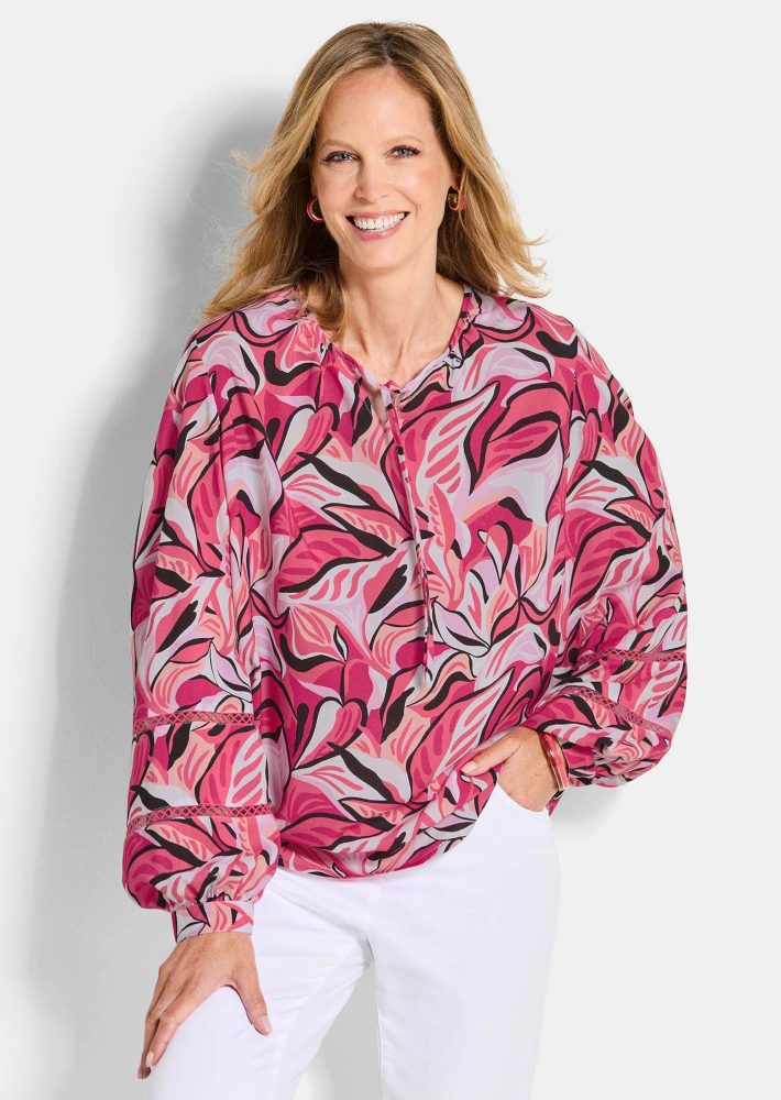 Viskose-Bluse mit Statement-Ärmeln - pink / gemustert - Gr. 19 von Goldner Fashion
