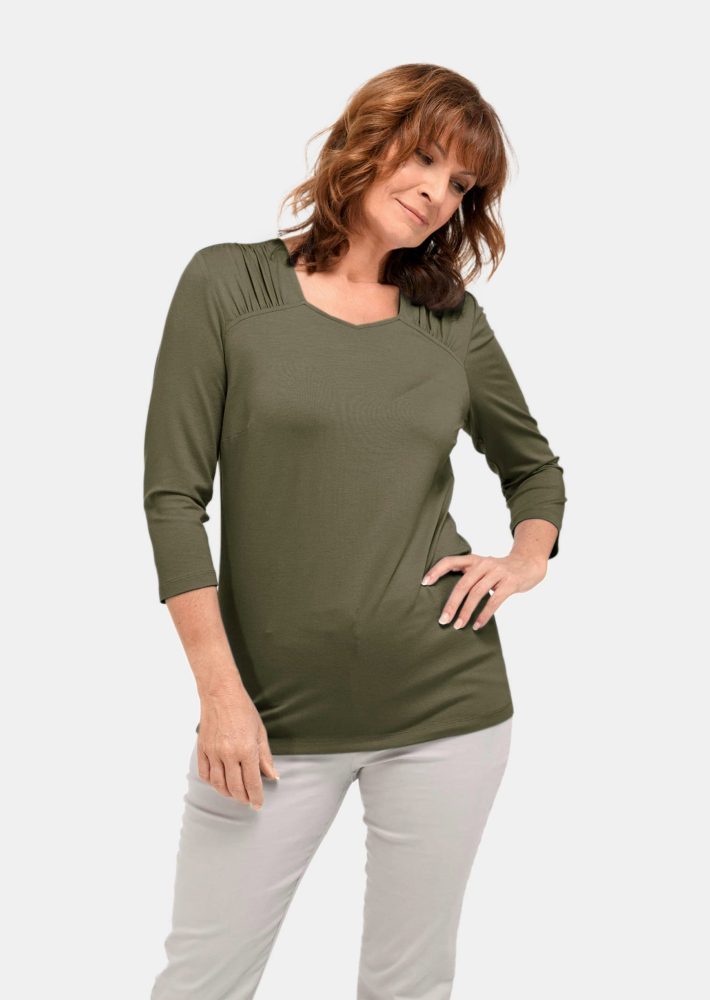 Trageangenehmes Viskoseshirt mit Elasthan - khaki - Gr. 19 von Goldner Fashion