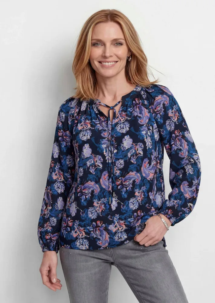 Schlupfbluse aus reiner Viskose - lila / gemustert - Gr. 20 von Goldner Fashion