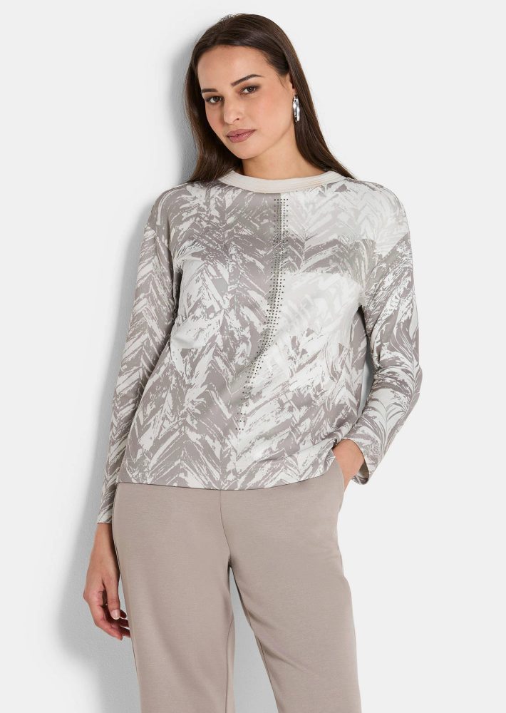 Sweatshirt mit Glitzersteinbordüre - taupe / beige - Gr. 46 von Goldner Fashion