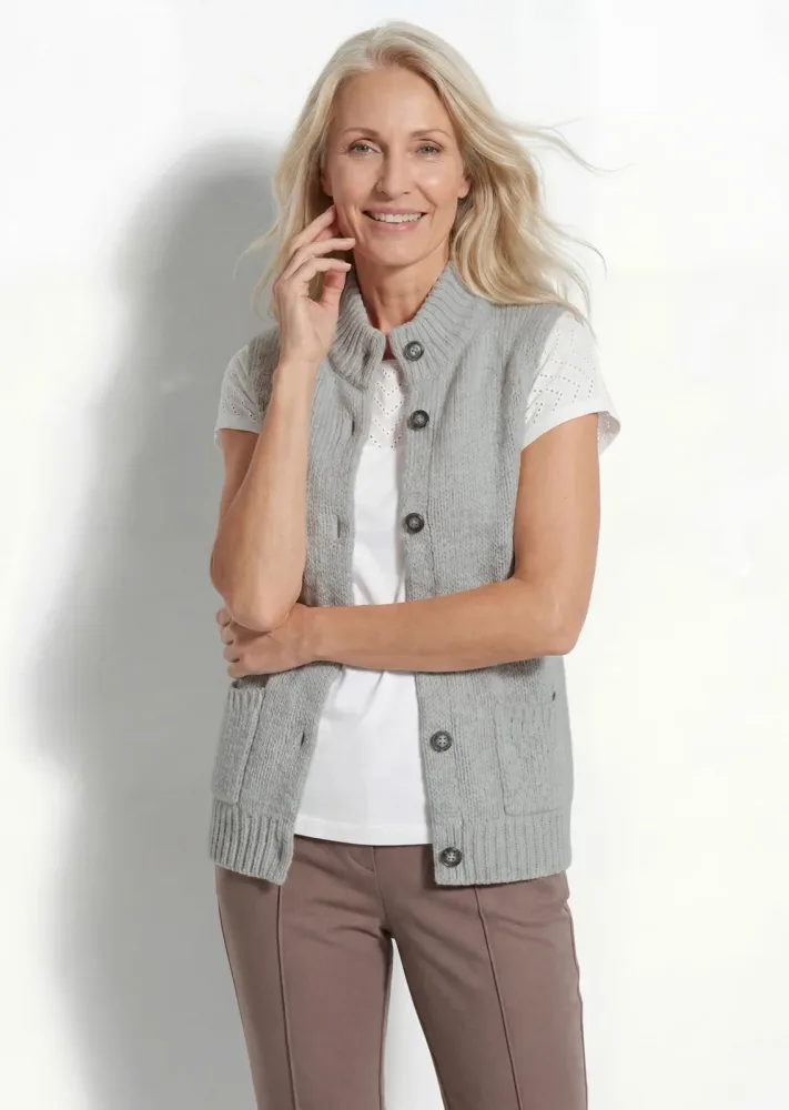 Leichte Strickweste mit Knopfleiste - grau - Gr. 21 von Goldner Fashion