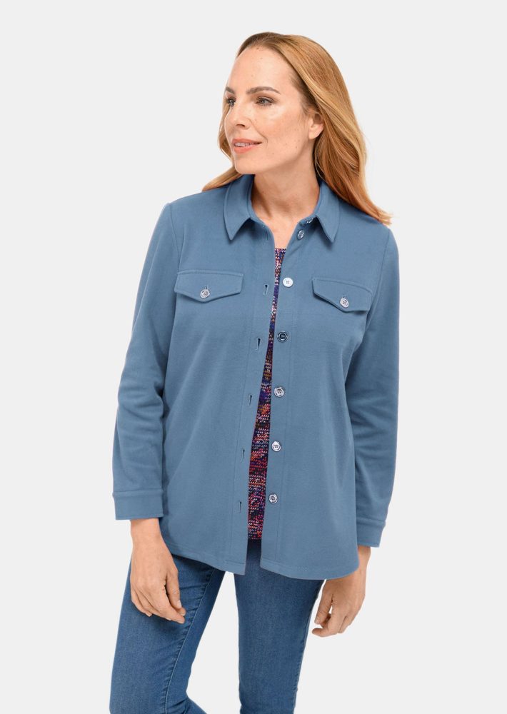 moderne Hemdjacke in trageangenehmer Qualität - rauchblau - Gr. 20 von Goldner Fashion