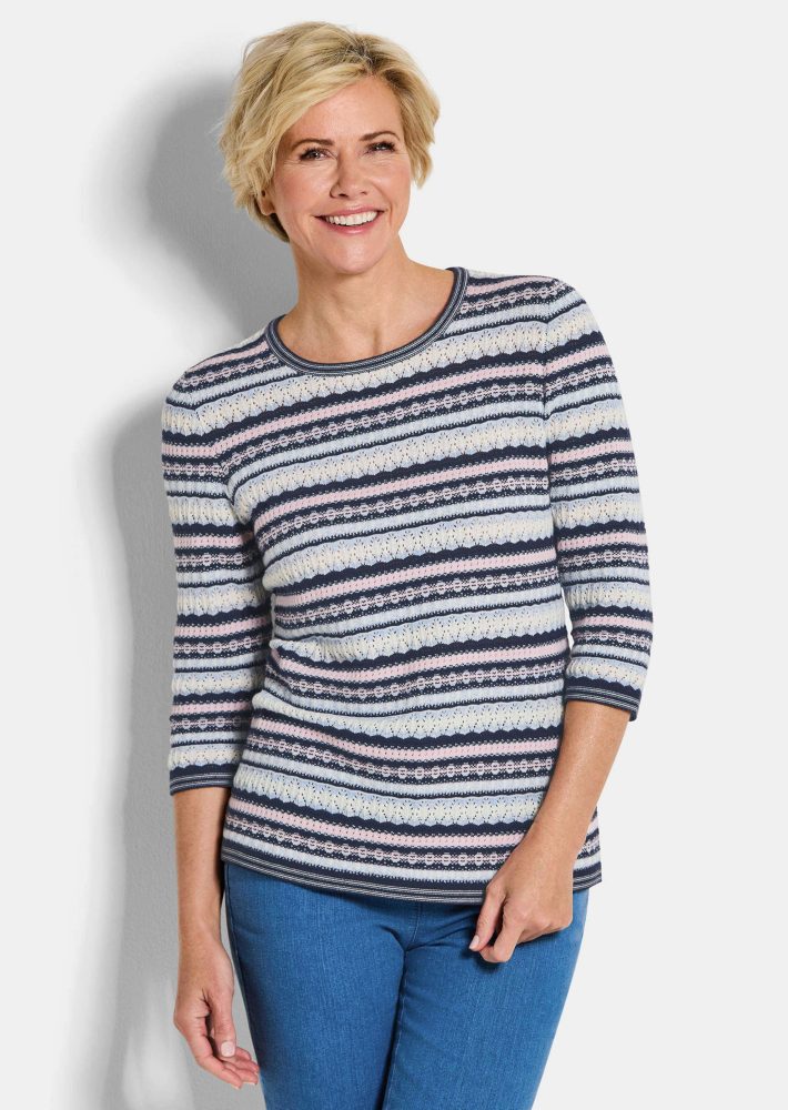 Jacquard-Pullover in Ringel-Optik - marine / gemustert - Gr. 23 von Goldner Fashion