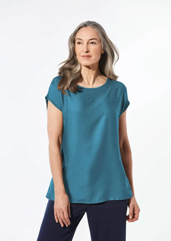 Bluse mit Glitzersteinen - blau - Gr. 20 von Goldner Fashion