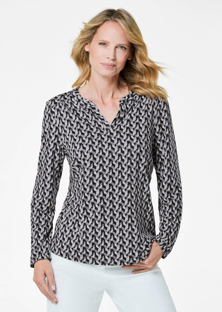 Blusenshirt in femininer Form - grau / gemustert - Gr. 19 von Goldner Fashion