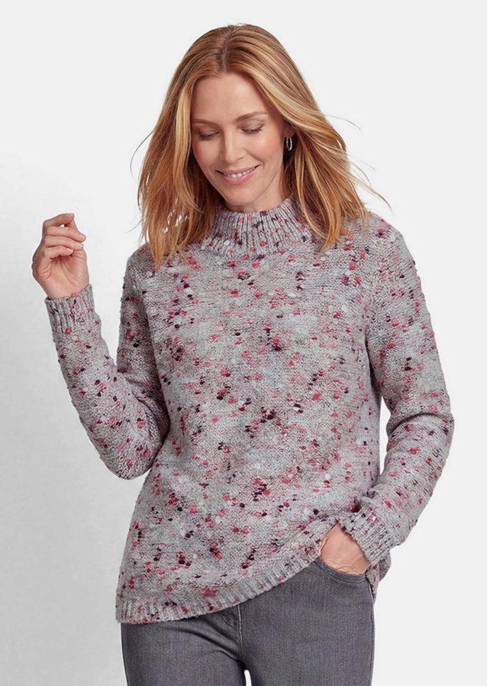 Pullover in Bouclé-Optik - grau / pink / gemustert - Gr. 24 von Goldner Fashion