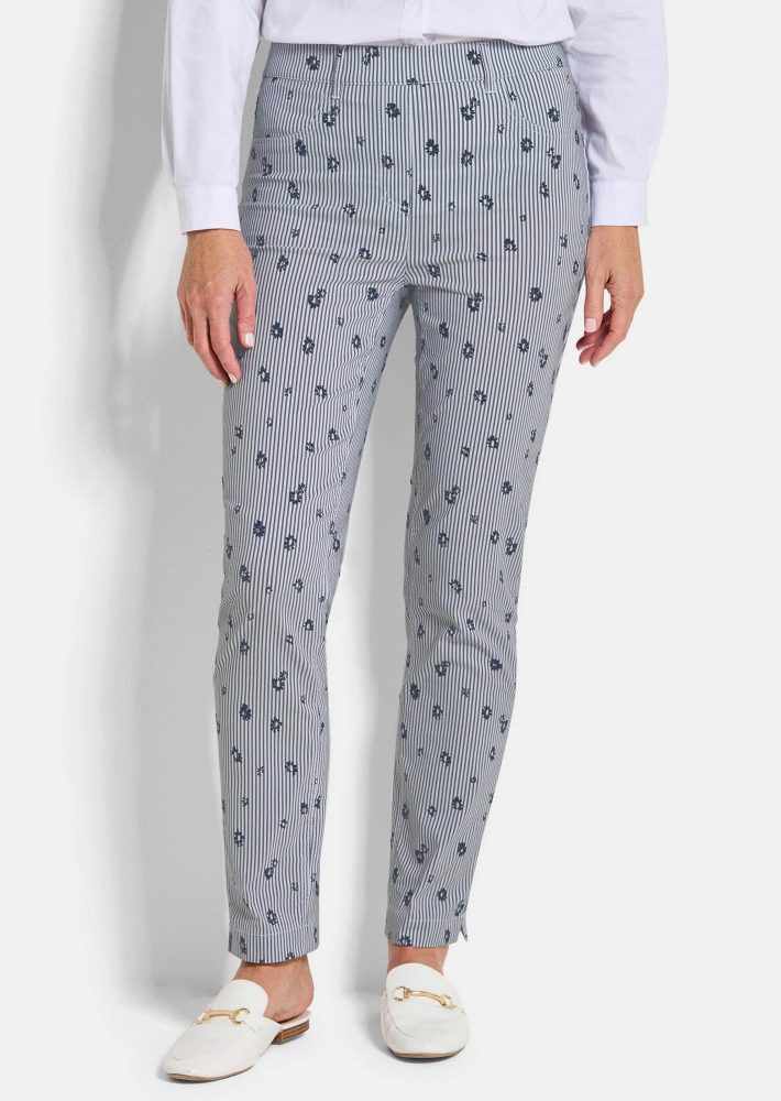 Bengalinhose LOUISA mit Streifen und Blumen - weiss / blau / gemustert - Gr. 20 von Goldner Fashion