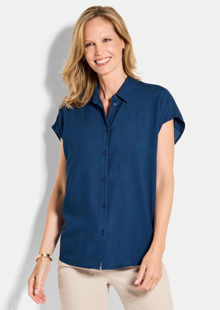 Viskose-Bluse mit Hemdkragen - dunkelblau - Gr. 21 von Goldner Fashion