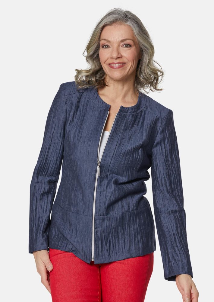 Leichter Struktur-Blazer mit Reißverschluss - dunkelblau - Gr. 19 von Goldner Fashion