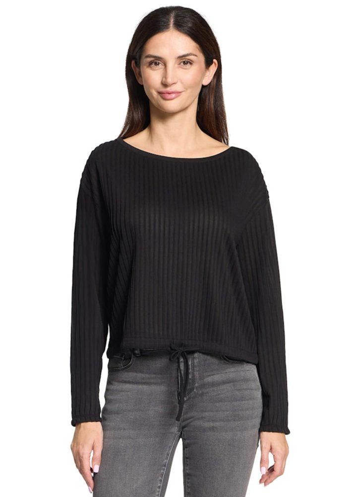 Strukturiertes Shirt mit Längsstreifen - schwarz - Gr. 40 von Goldner Fashion