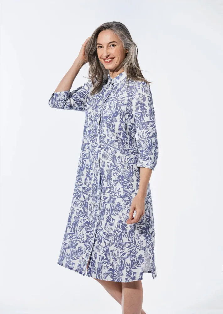 Leinenkleid - marine / weiss / gemustert - Gr. 19 von Goldner Fashion