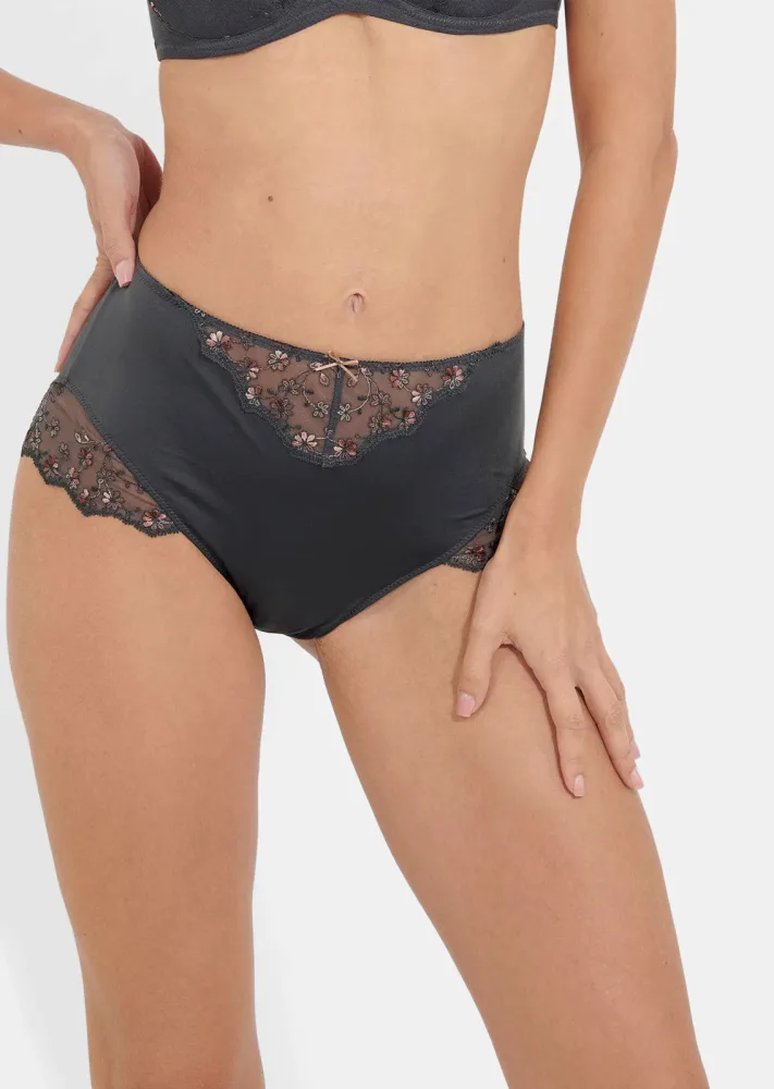 Taillenslip mit floraler Stickereispitze - anthrazit - Gr. 36 von Goldner Fashion