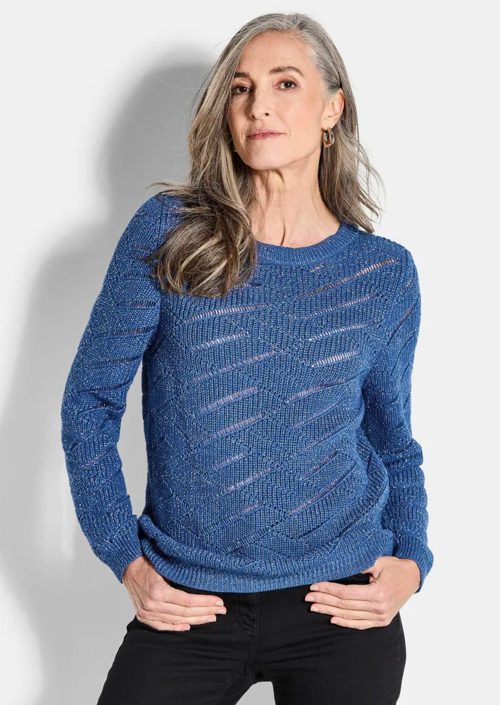 Pullover mit Ajour und Rippenstrick - royalblau - Gr. 38 von Goldner Fashion