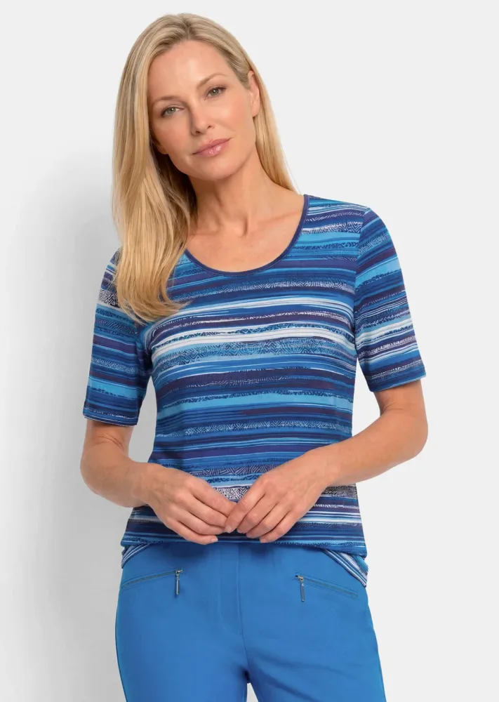 Viskoseshirt mit farbintensivem Streifenmuster - blau / gestreift - Gr. 54 von Goldner Fashion