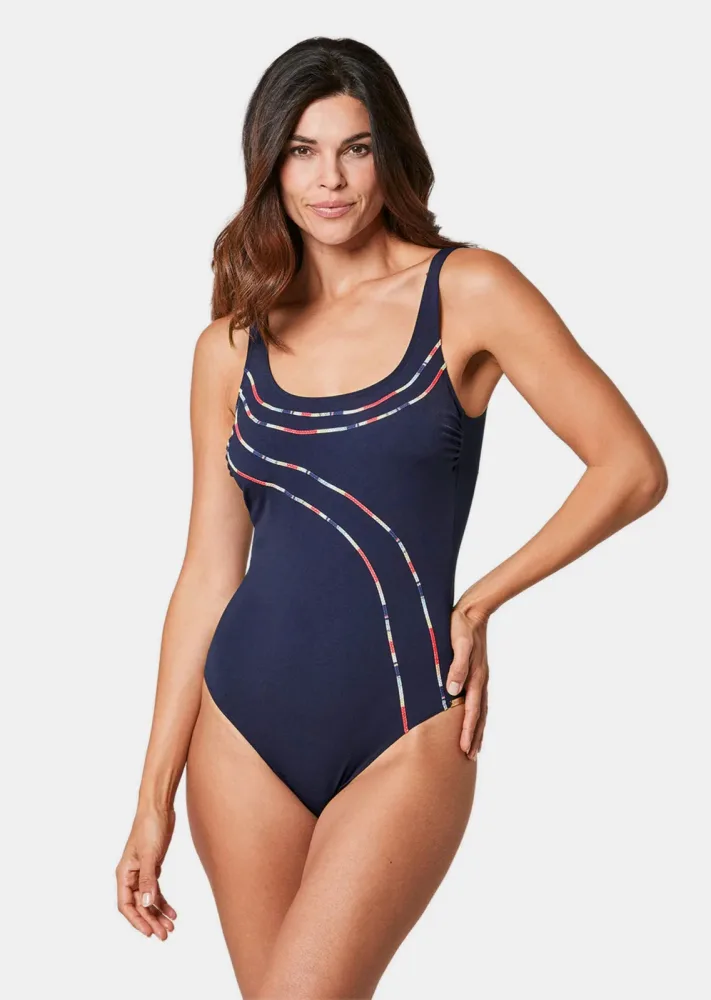 Badeanzug mit Bändern - marine - Gr. 38 B von Goldner Fashion