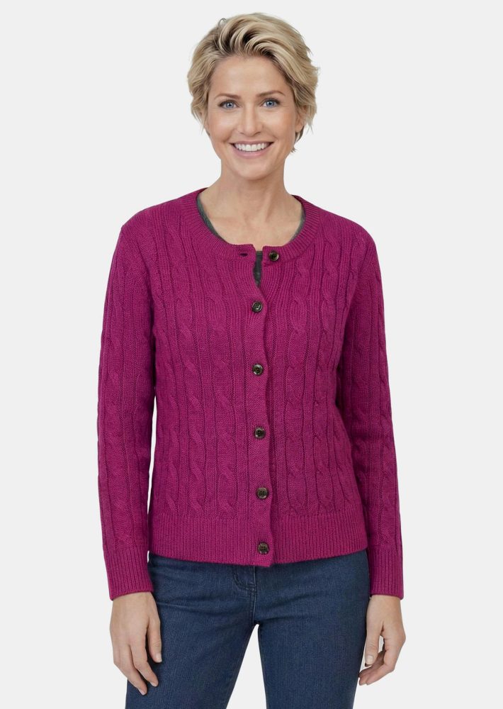 Strickjacke mit Schurwolle - beere - Gr. 44 von Goldner Fashion