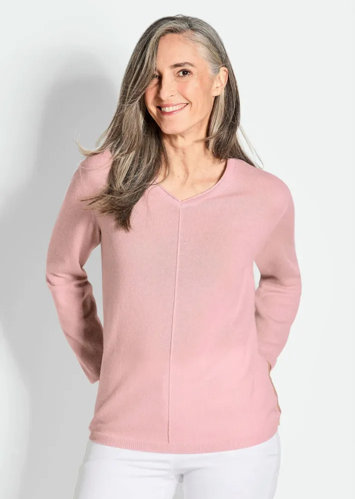 Kaschmirpullover mit V-Ausschnitt - rosé - Gr. 19 von Goldner Fashion