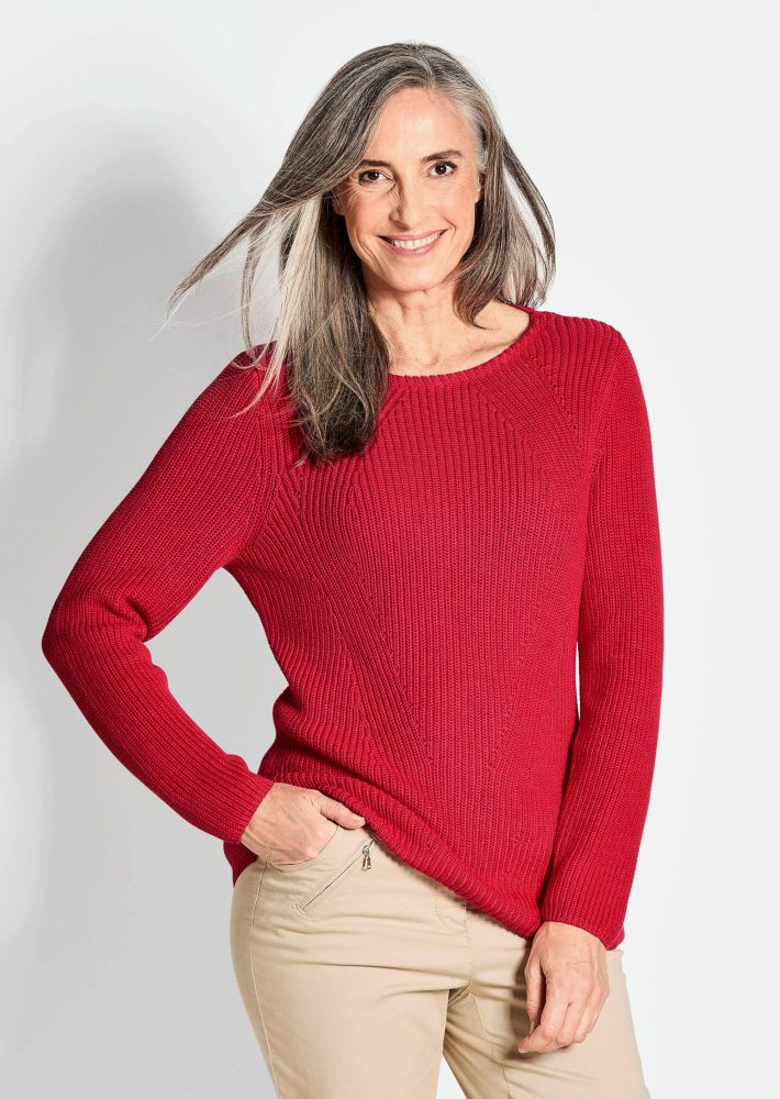 Figurschmeichelnder Pullover aus reiner Baumwolle - rot - Gr. 21 von Goldner Fashion