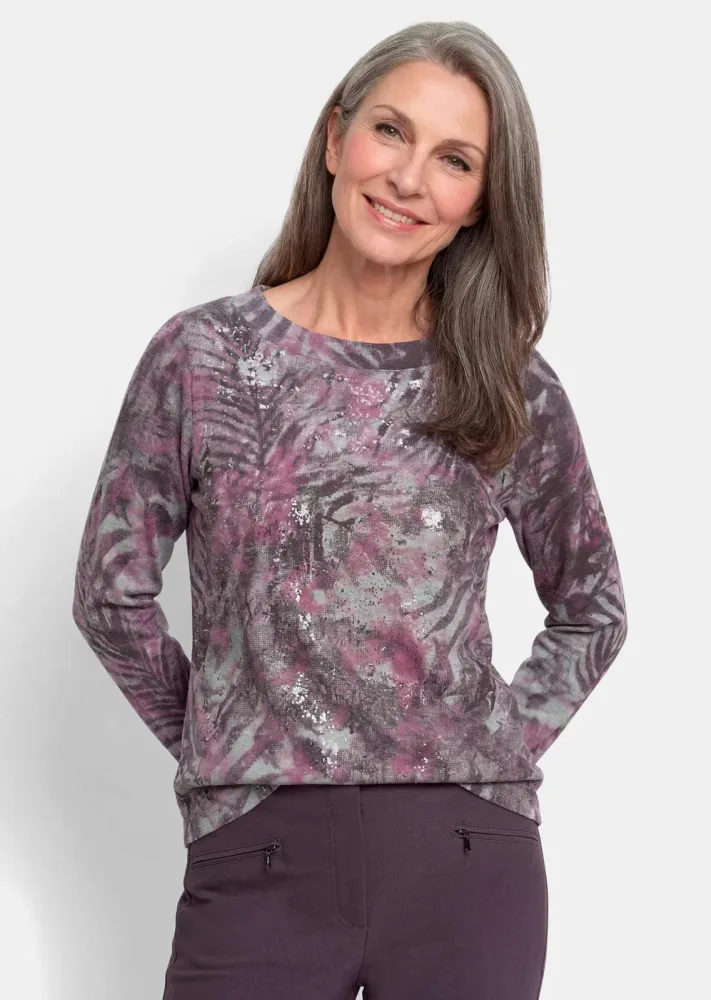 Sweatshirt in Metallic-Optik - beere / gemustert - Gr. 25 von Goldner Fashion