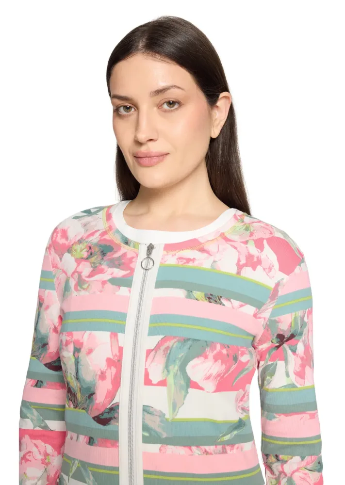 Gerippte Shirtjacke mit 2-Wege-Reissverschluss - cremeweiss / rosé - Gr. 48 von Goldner Fashion