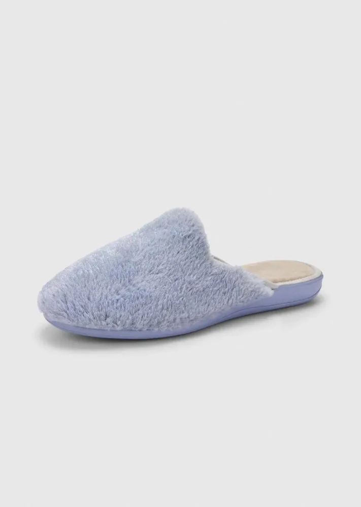 Plüsch-Pantoffeln mit Kautschuk-Sohle - hellblau - Gr. 36 von Goldner Fashion