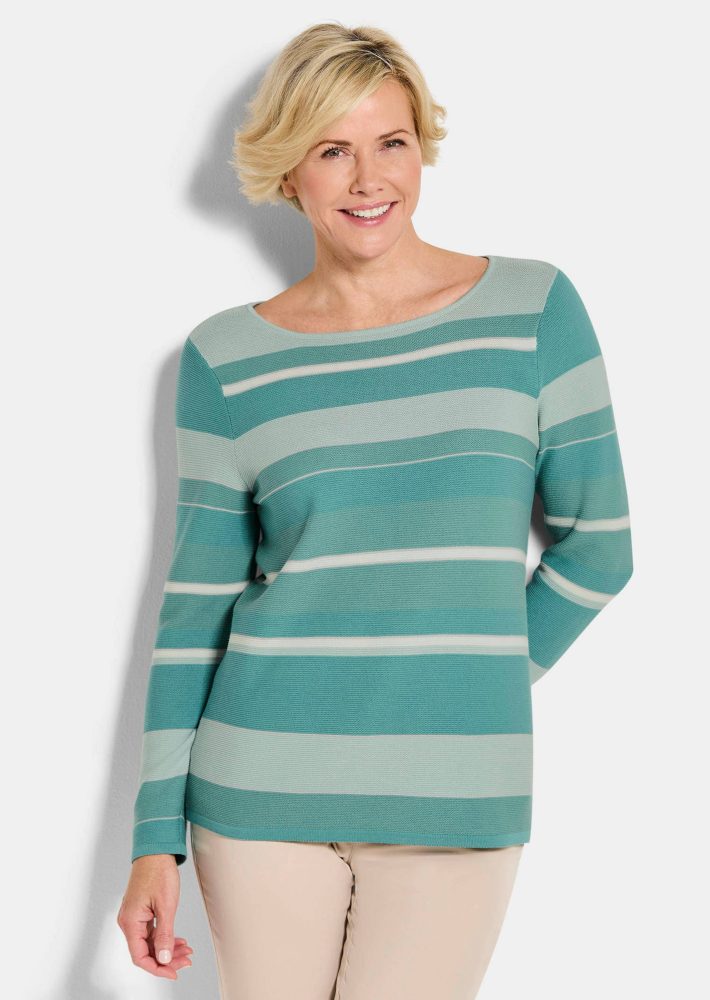 Strickpullover mit Ringelmuster - salbei / gemustert - Gr. 44 von Goldner Fashion