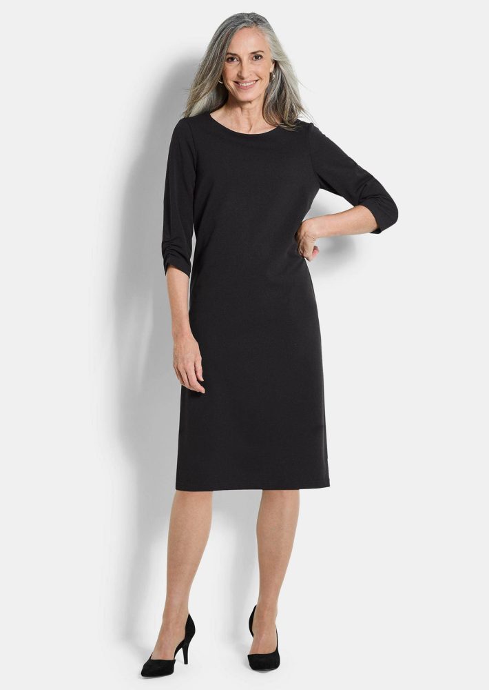 Elegantes Kleid mit gerafften Ärmeln - schwarz - Gr. 20 von Goldner Fashion