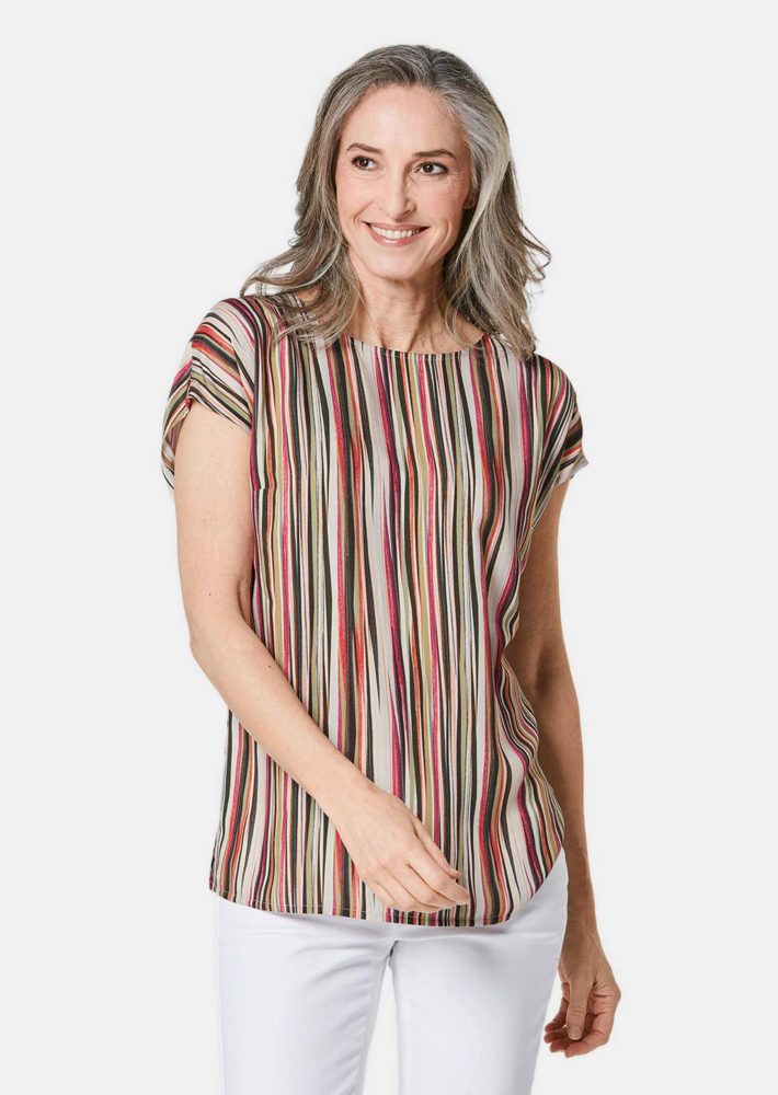 Druckbluse mit Streifendruck - bunt / gestreift - Gr. 19 von Goldner Fashion