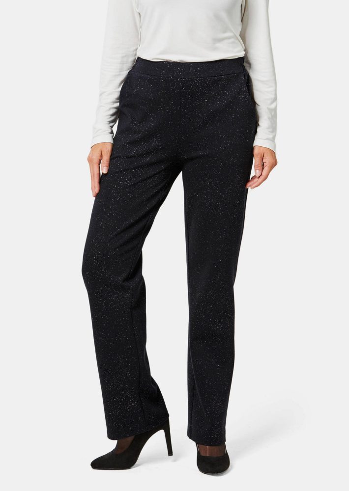Stretchbequeme Jerseyhose VERA mit Glitzer - schwarz / kupferfarben / goldfarben / gemustert - Gr. 21 von Goldner Fashion
