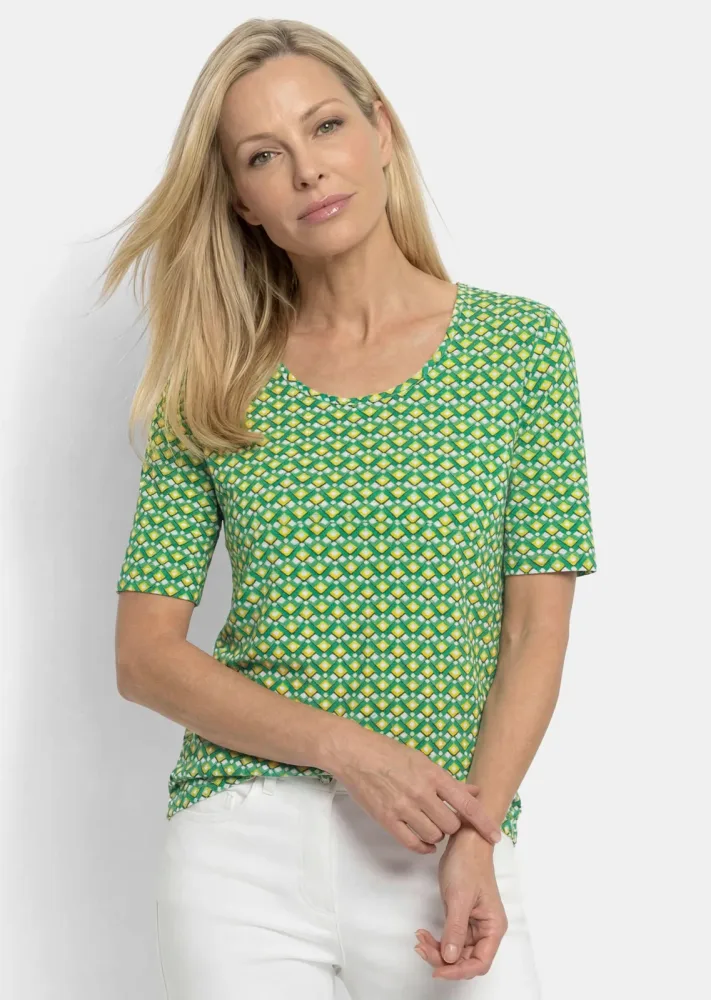 Viskoseshirt mit geometrischem Minimal-Print - grün / gemustert - Gr. 20 von Goldner Fashion