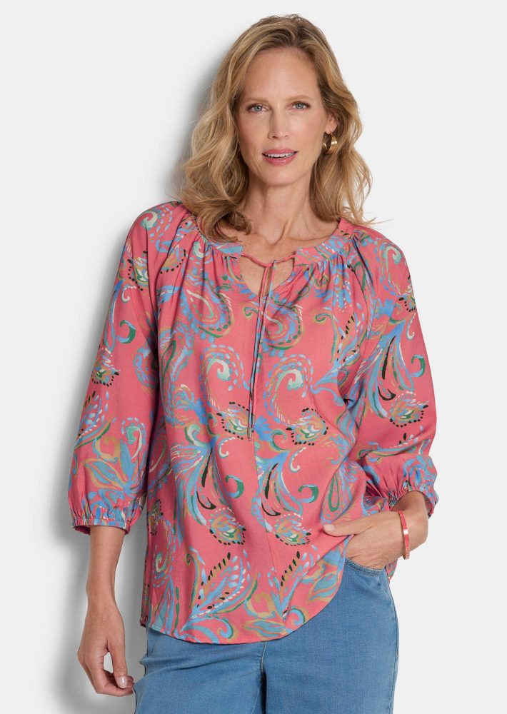 Paisley-Bluse in weicher Viskoseware - koralle / gemustert - Gr. 20 von Goldner Fashion