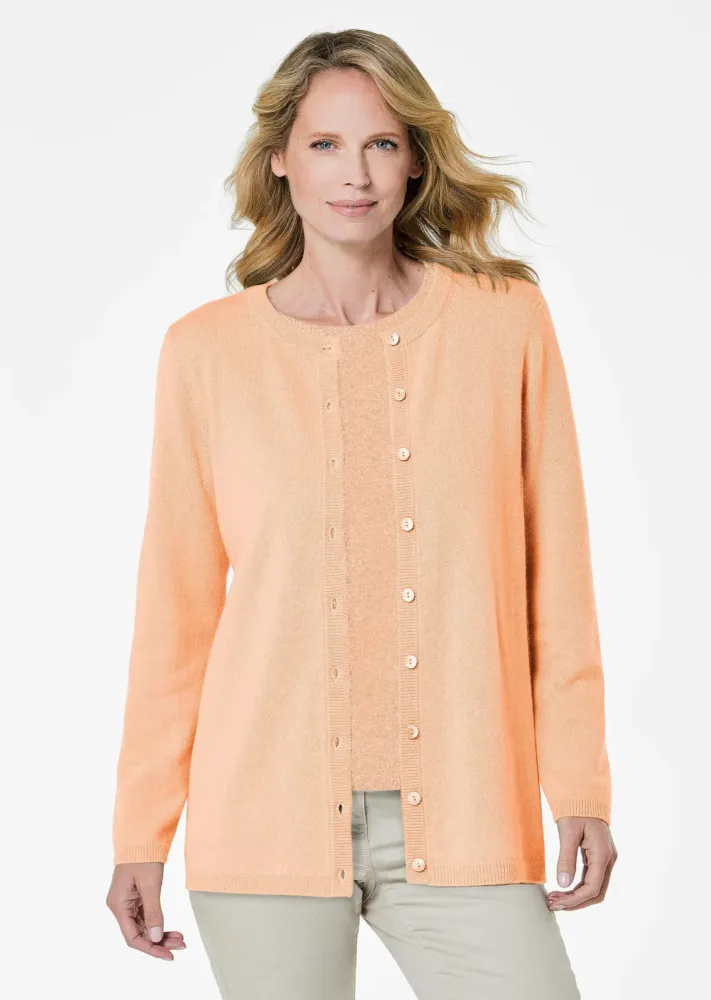 Kaschmirstrickjacke mit Rundhalsausschnitt - pfirsich - Gr. 20 von Goldner Fashion