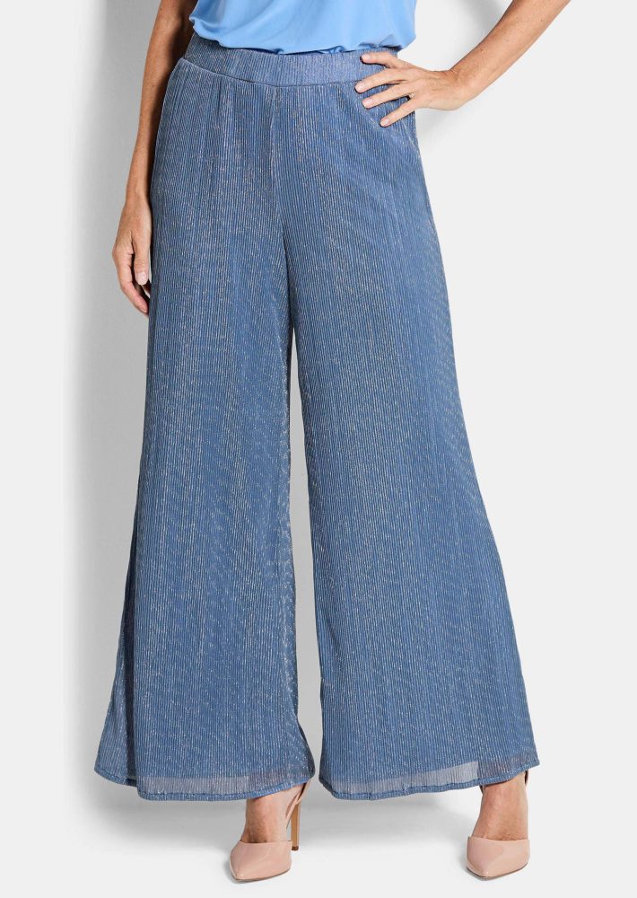 Palazzo-Hose VERA aus Glanz-Plissee - blau - Gr. 19 von Goldner Fashion