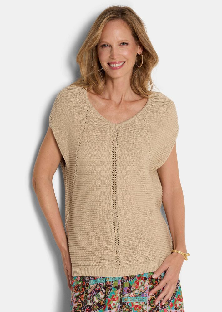 Edles Stricktop mit dezentem Glanz - beige - Gr. 19 von Goldner Fashion