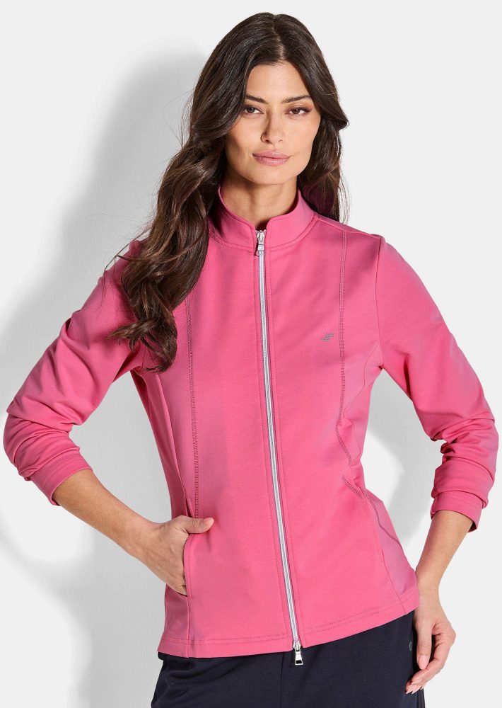 Sweatjacke mit Stehkragen - koralle - Gr. 46 von Goldner Fashion