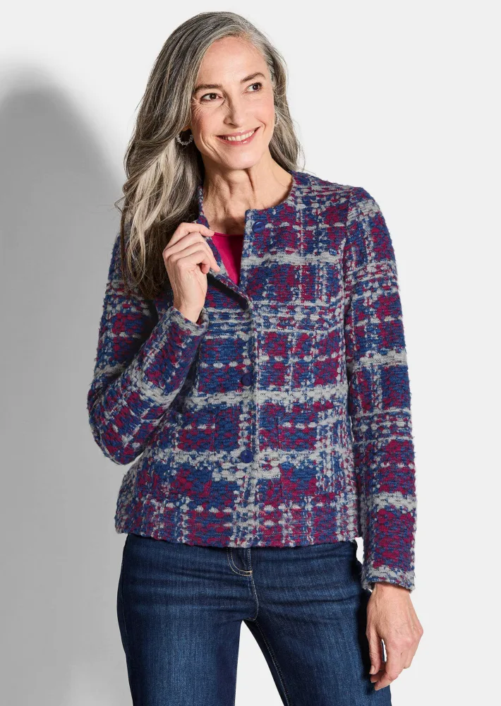 Jacquard-Jacke aus strukturiertem Jersey - royalblau / bordeaux / gemustert - Gr. 20 von Goldner Fashion