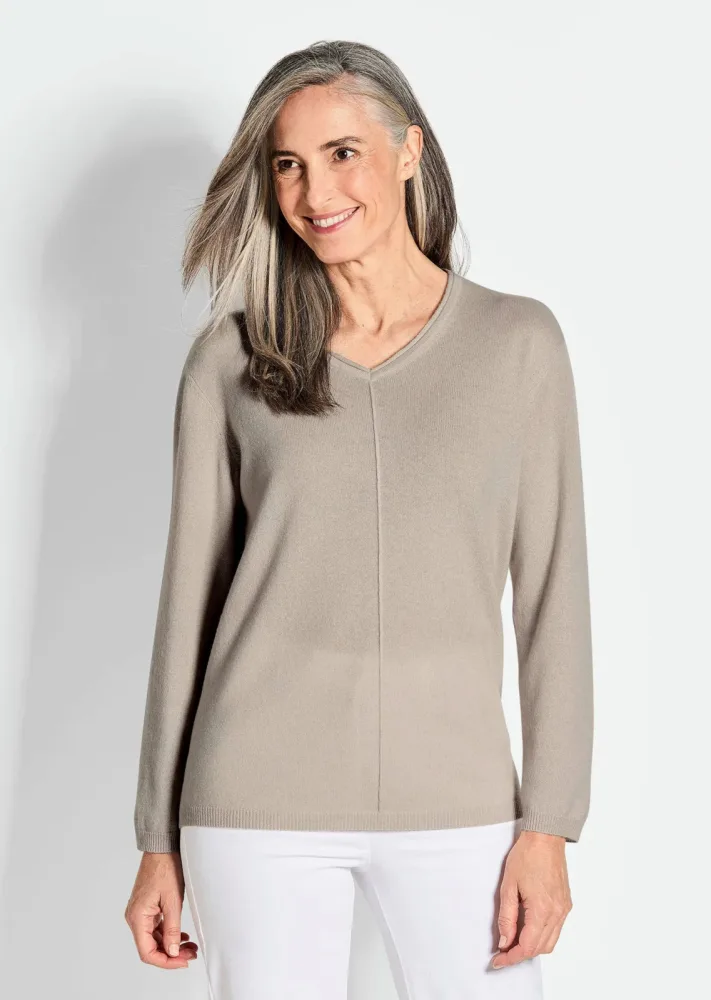 Kaschmirpullover mit V-Ausschnitt - beige - Gr. 20 von Goldner Fashion