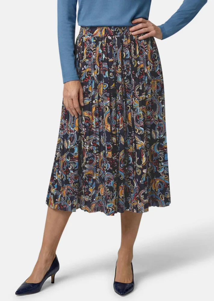 Plisseejupe mit Paisley-Muster in Midi-Länge - marine / bunt / gemustert - Gr. 21 von Goldner Fashion